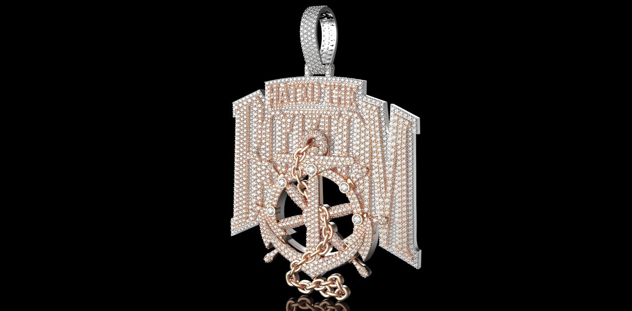 14K 2 TONE ROSE AND WHITE GOLD CUSTOM "HATED THE BOTTOM" STYLE DIAMOND PENDANT