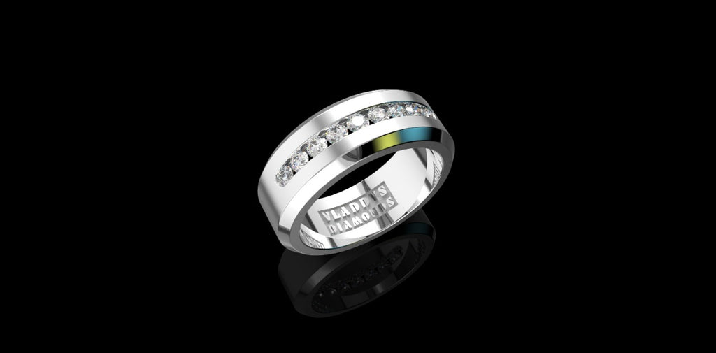14K WHITE GOLD MENS CUSTOM CHANNEL SET DIAMOND WEDDING BAND RING