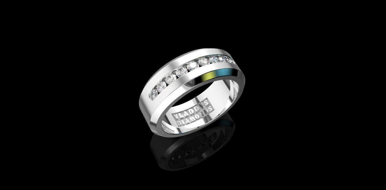 14K WHITE GOLD MENS CUSTOM CHANNEL SET DIAMOND WEDDING BAND RING