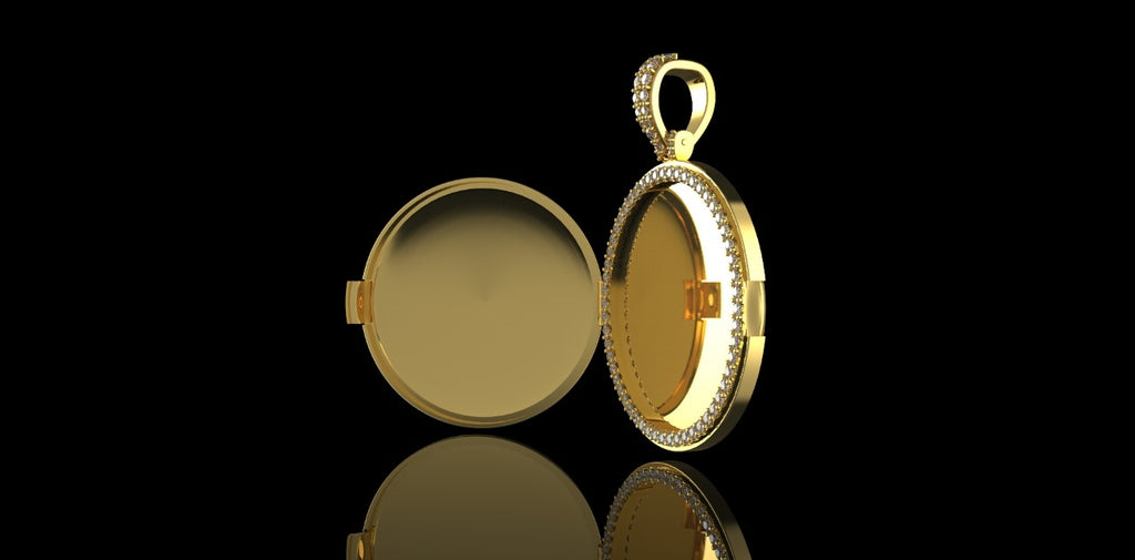 14k yellow gold 3D diamond picture pendant locket