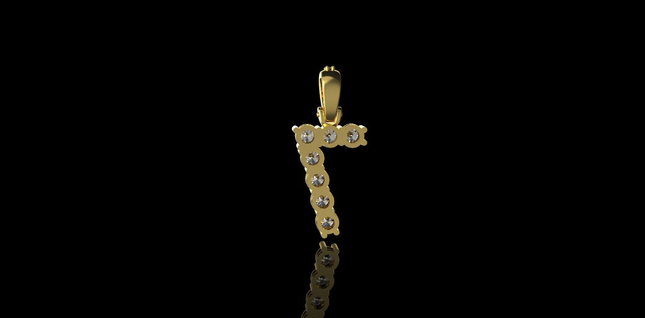 14K YELLOW GOLD CUSTOM SMALL "7" DIAMOND PENDANT