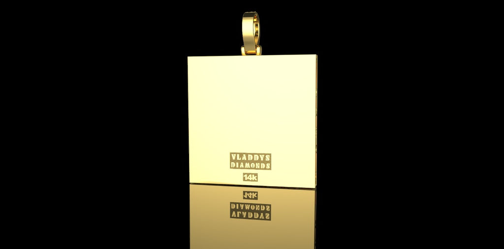 14K YELLOW GOLD CUSTOM LARGE SQUARE "DJ STACKS" STYLE DIAMOND PENDANT