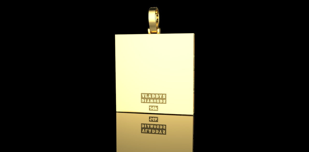 14K YELLOW GOLD CUSTOM LARGE SQUARE "DJ STACKS" STYLE DIAMOND PENDANT