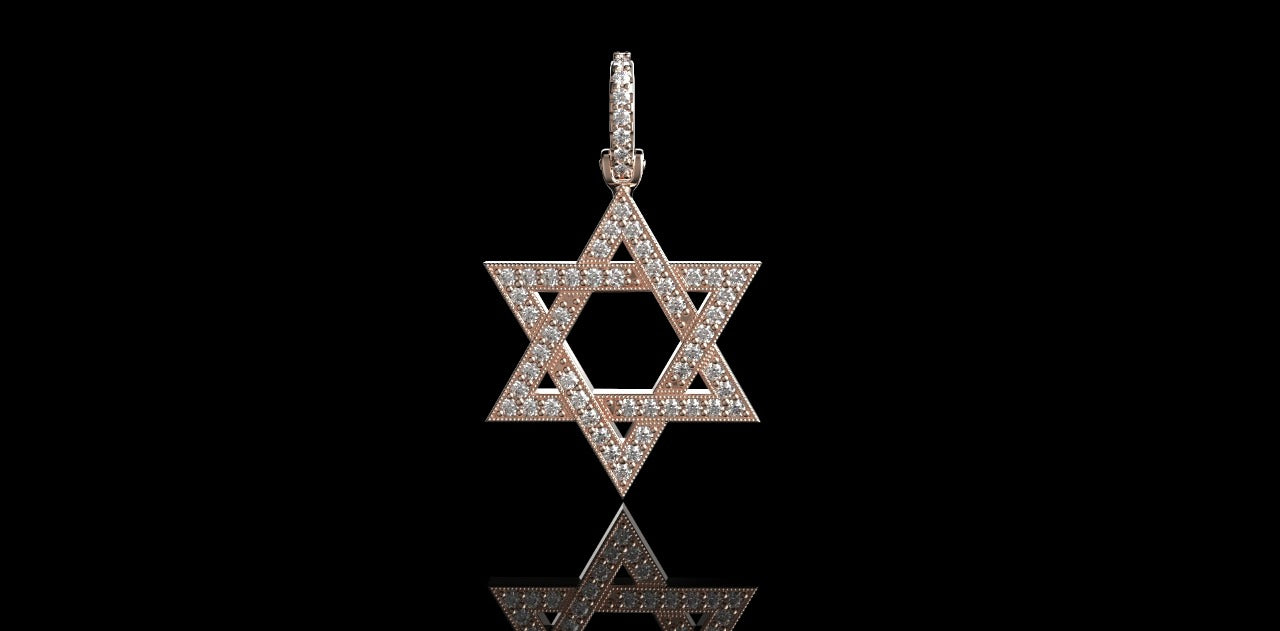 14k rose gold star of david diamond pendant