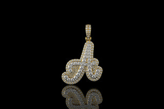 14k 2 tone yellow and white gold double layer Script initial A diamond pendant
