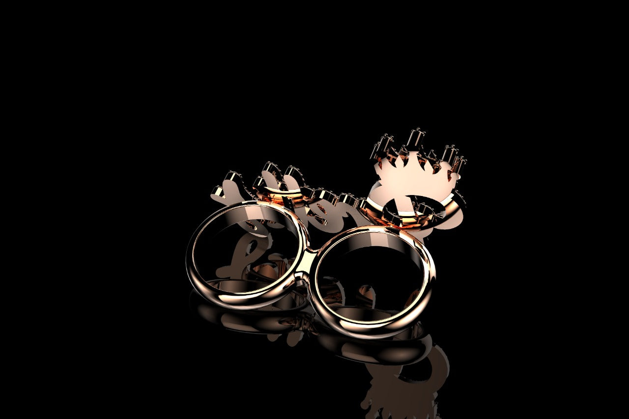 14k rose gold "pretty" with crown style diamond double finger ring