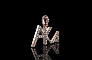 14k rose gold custom "akm" single row style diamond pendant