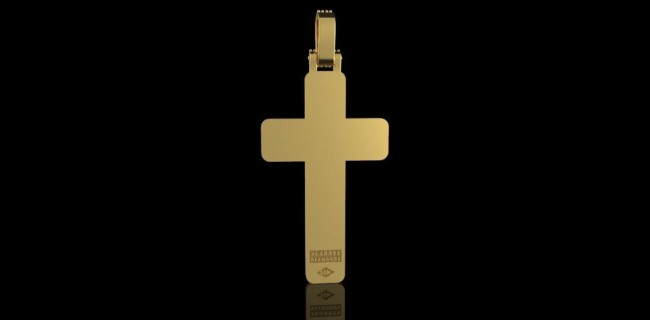14K 2 TONE YELLOW AND WHITE GOLD MEDIUM DOUBLE LAYER CUSTOM CROSS DIAMOND PENDANT