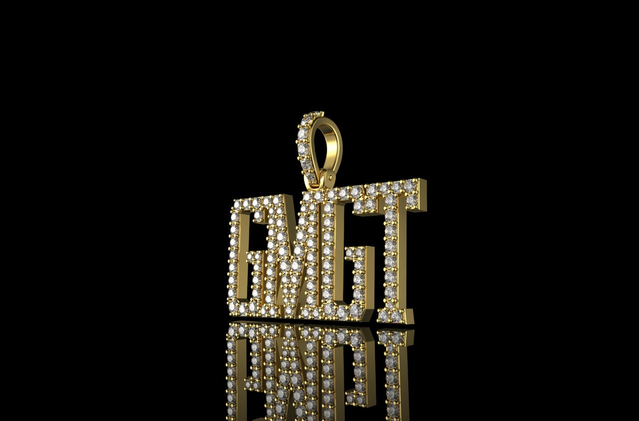14k yellow gold custom "gmgt" style diamond pendant
