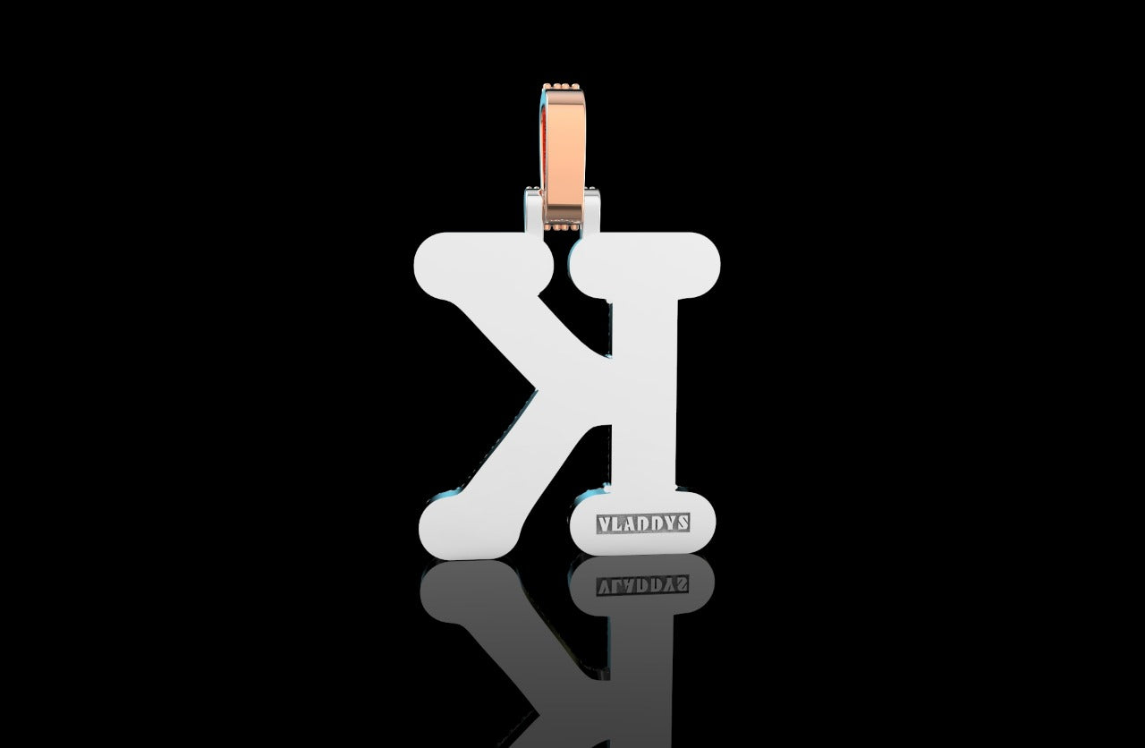 14k 2 tone yellow and Rose gold double layer small initial K diamond pendant