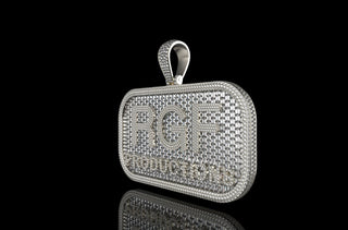 14k white gold custom double layer "rgf" style baguette diamond pendant
