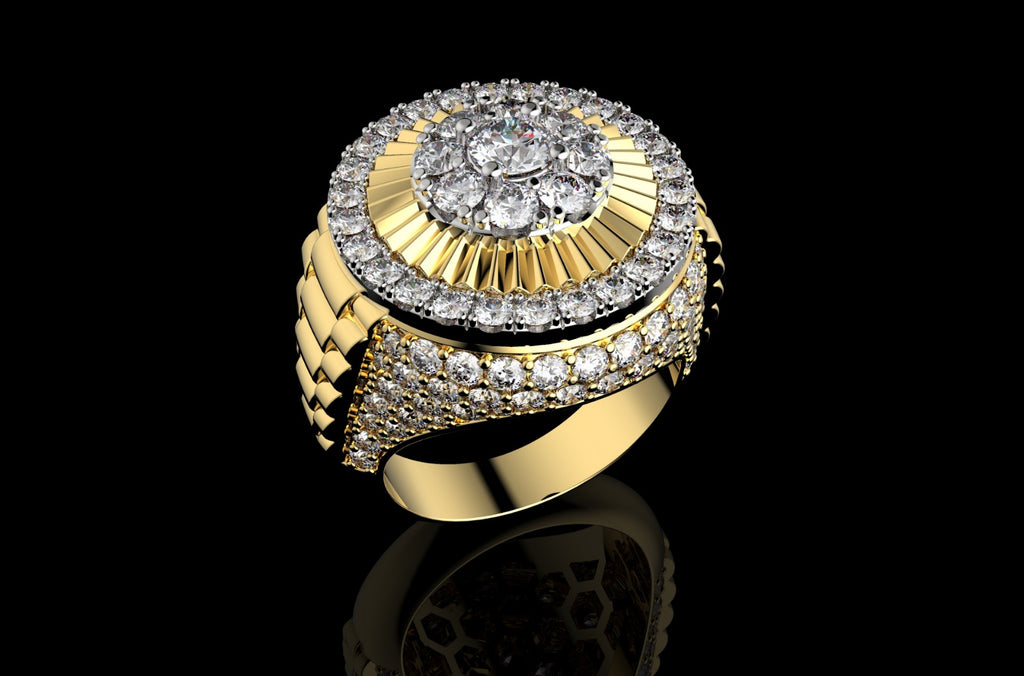 14k yellow gold Rolex inspired ring 4.33cts