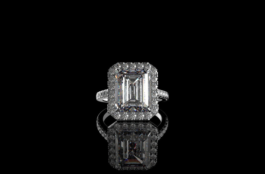 18k white gold Emerald cut halo diamond engagement ring 6.50cts