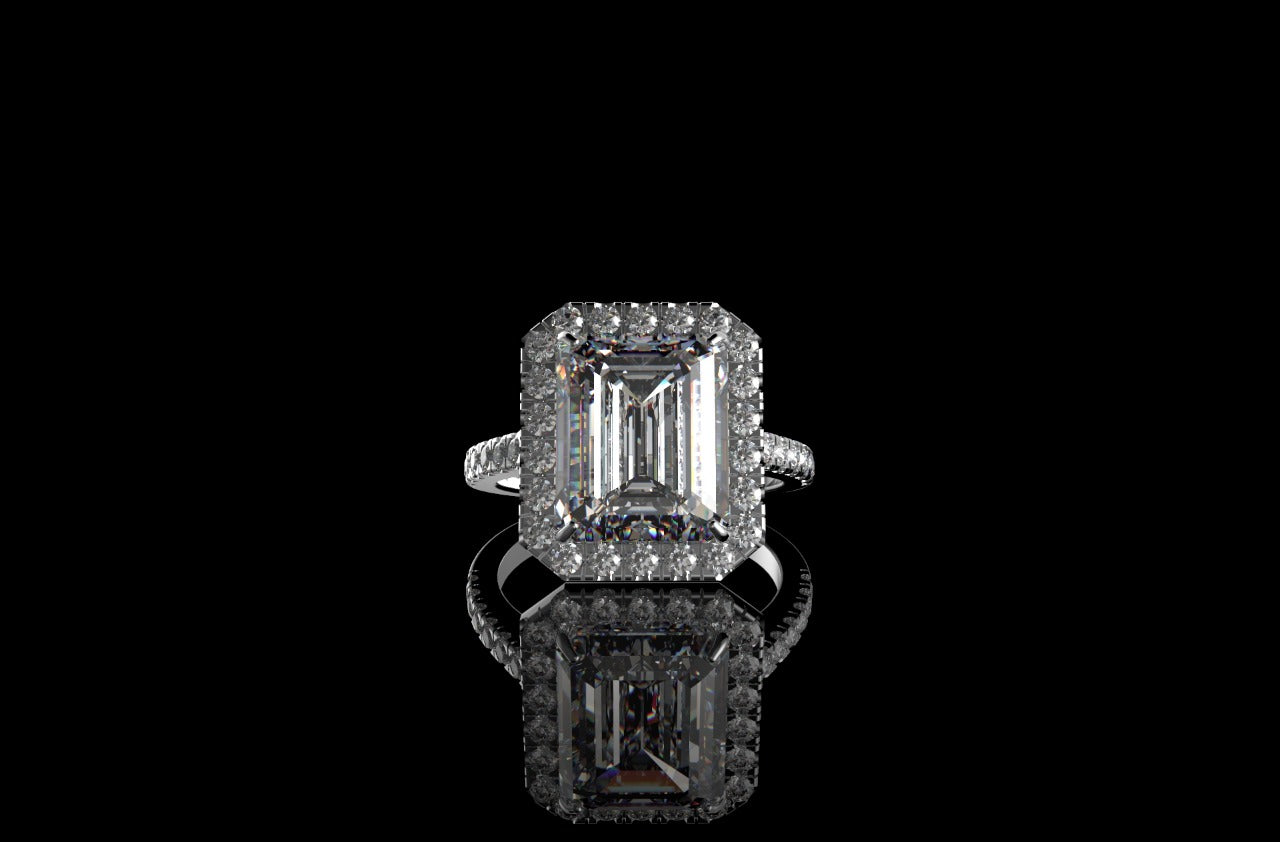 18k white gold Emerald cut halo diamond engagement ring 6.50cts