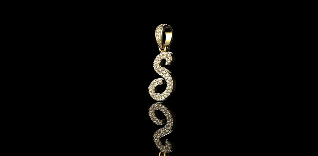 14k yellow gold Script initial S diamond pendant