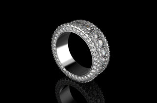 14k white gold custom made mens 3d 3 row jumbo diamond eternity band profile diamonds