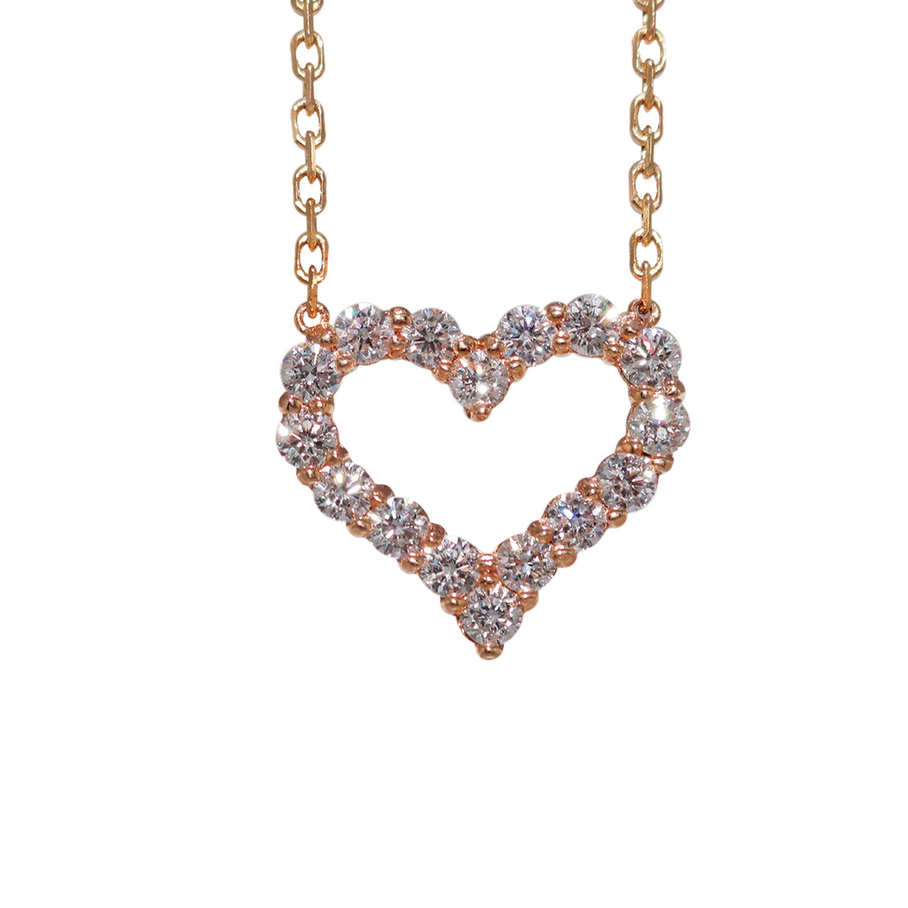 Medium Single Row Heart Diamond Rose Gold Pendant 1.59 CT