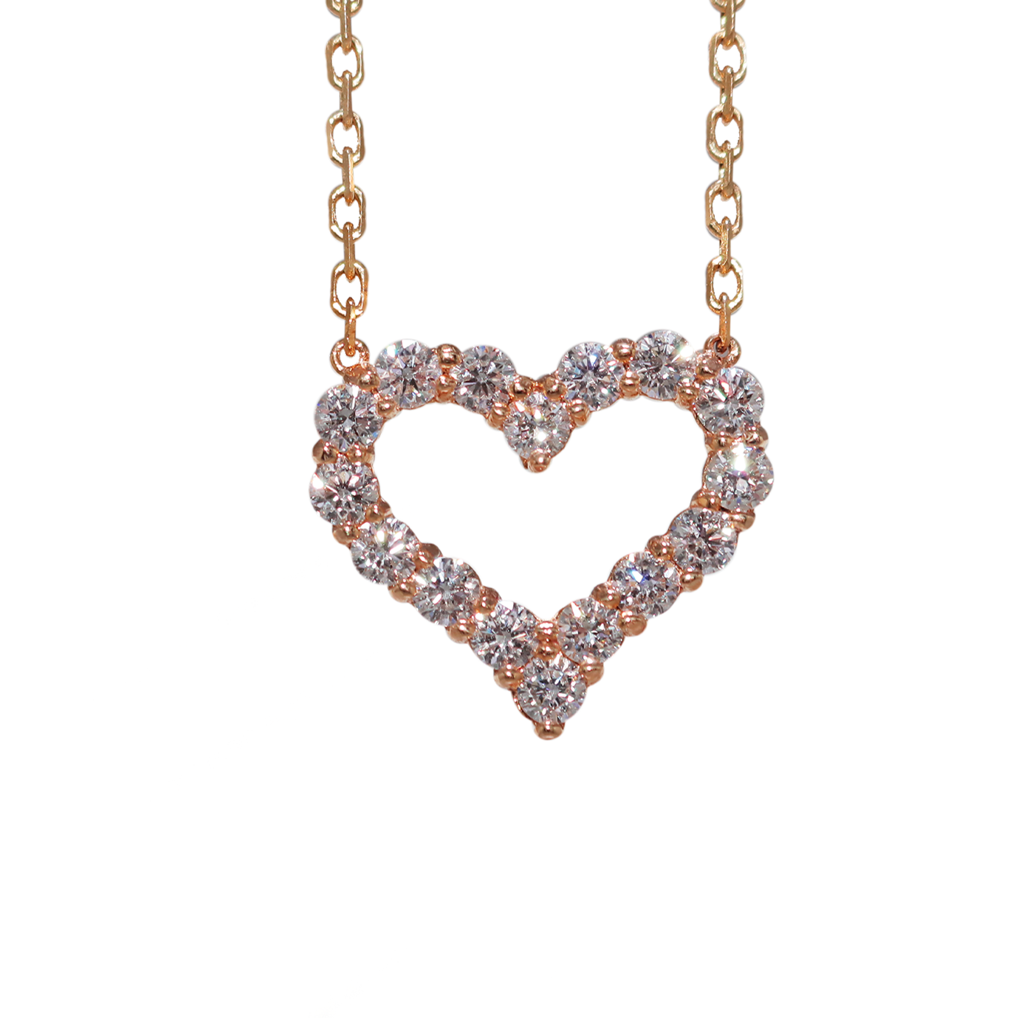 Medium Single Row Heart Diamond Rose Gold Pendant 1.59 CT