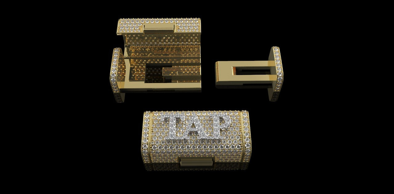 14K 2 TONE YELLOW AND WHITE GOLD CUSTOM "TAP" STYLE DIAMOND LOCK