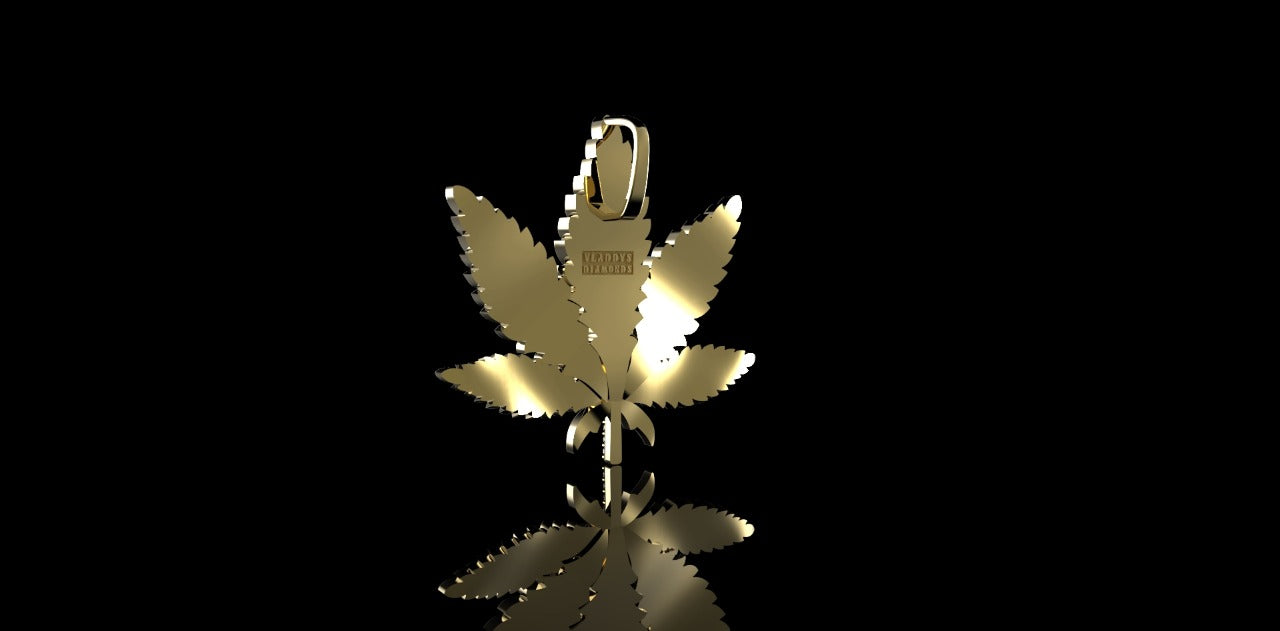 14k yellow gold custom marijuana leaf diamond pendant