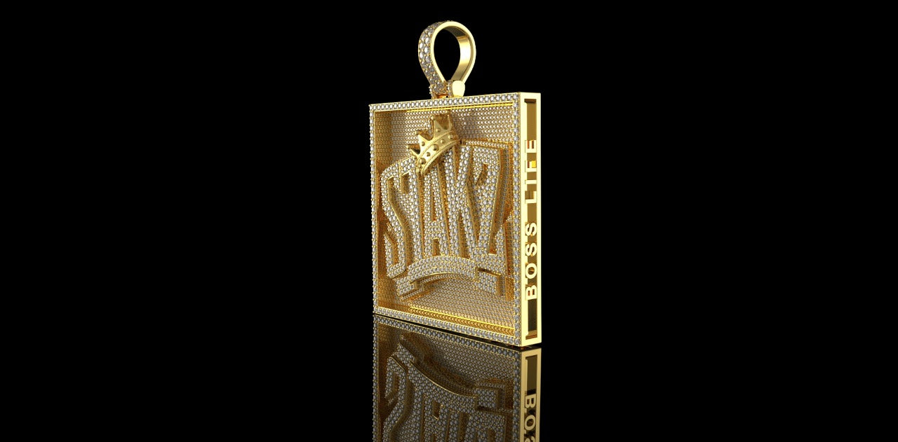 14K YELLOW GOLD CUSTOM LARGE SQUARE "DJ STACKS" STYLE DIAMOND PENDANT