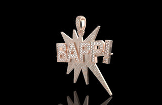 14k rose gold 3d custom "bapp!" style diamond pendant