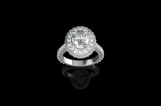 18k white gold oval hidden halo diamond engagement ring 3.12cts