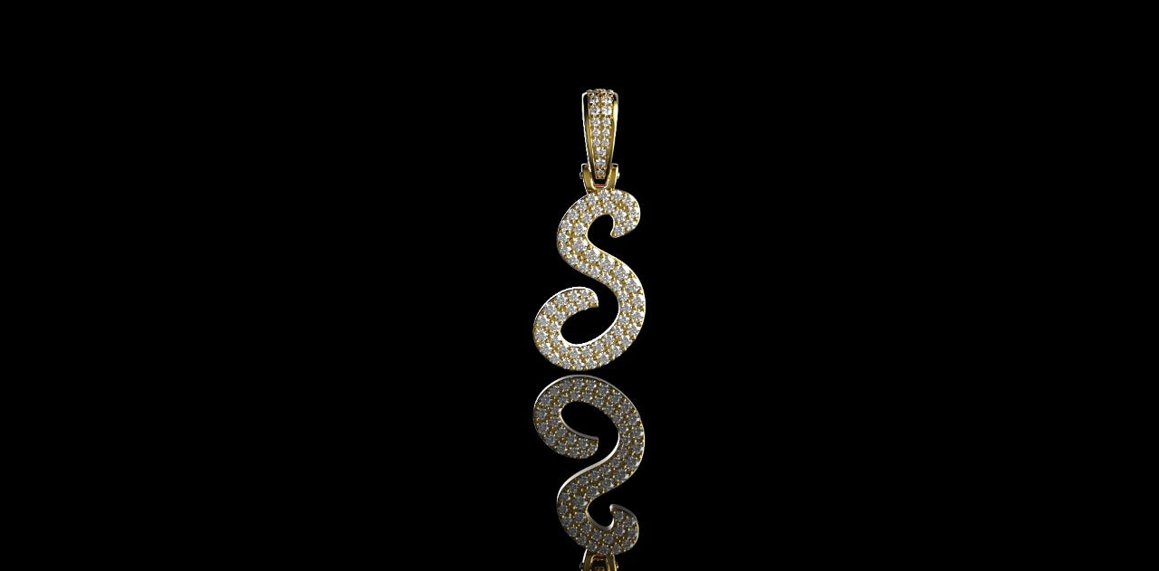 14k yellow gold Script initial S diamond pendant