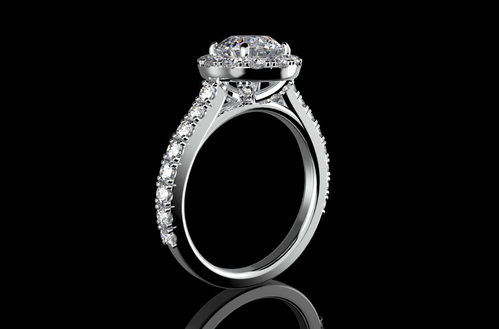 18k white gold custom round halo diamond engagement ring