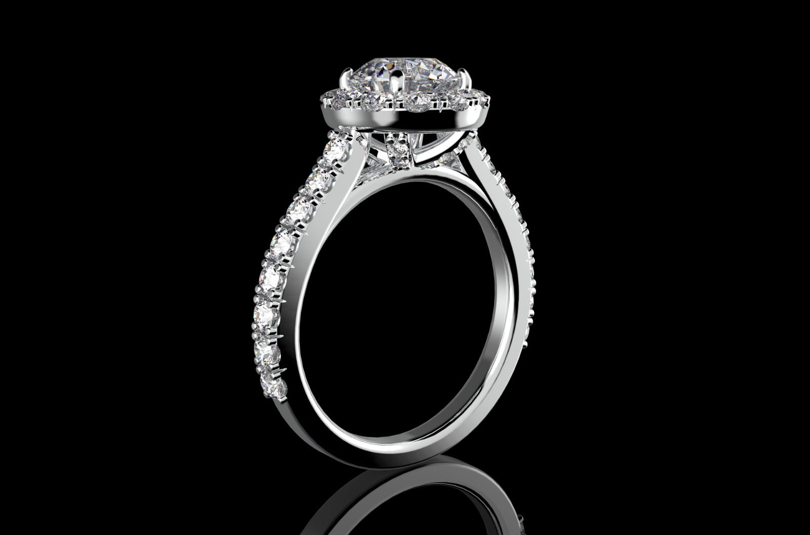18k white gold custom round halo diamond engagement ring