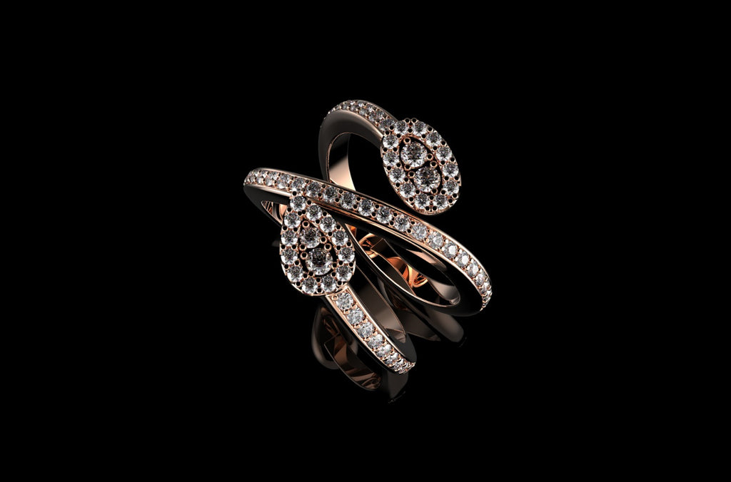 14k rose gold custom pear and oval shape split band diamond ring