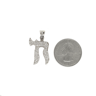 Chai Diamond Small White Gold Pendant .70 CT