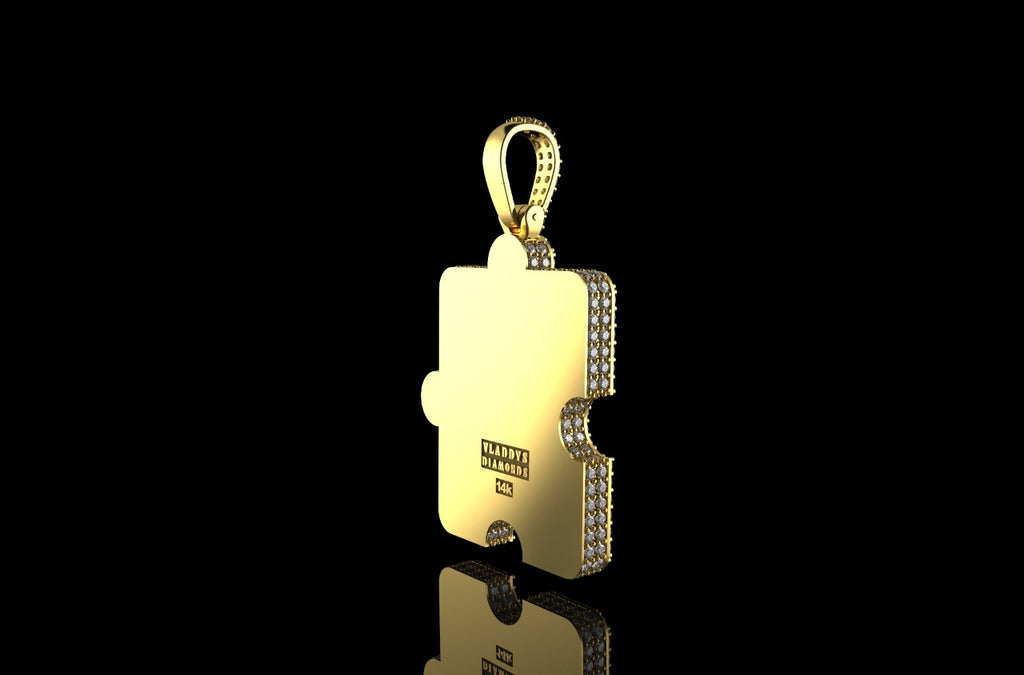 14k yellow gold custom 3d diamond puzzle piece picture pendant