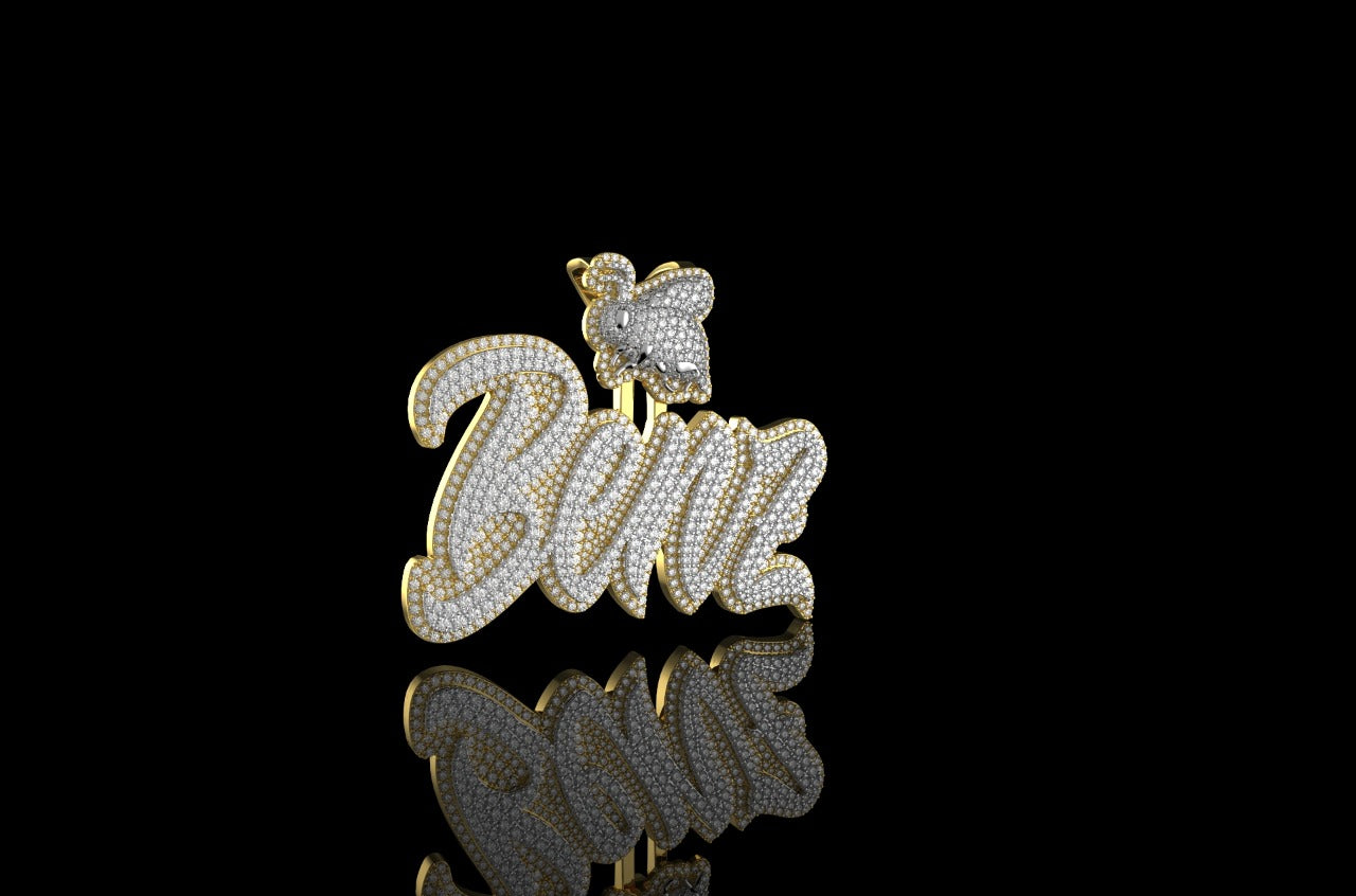 14K 2 TONE YELLOW AND WHITE GOLD LARGE CUSTOM "BENZ" STYLE DIAMOND PENDANT