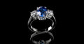 18k white gold custom 3 stone oval sapphire diamond engagement ring