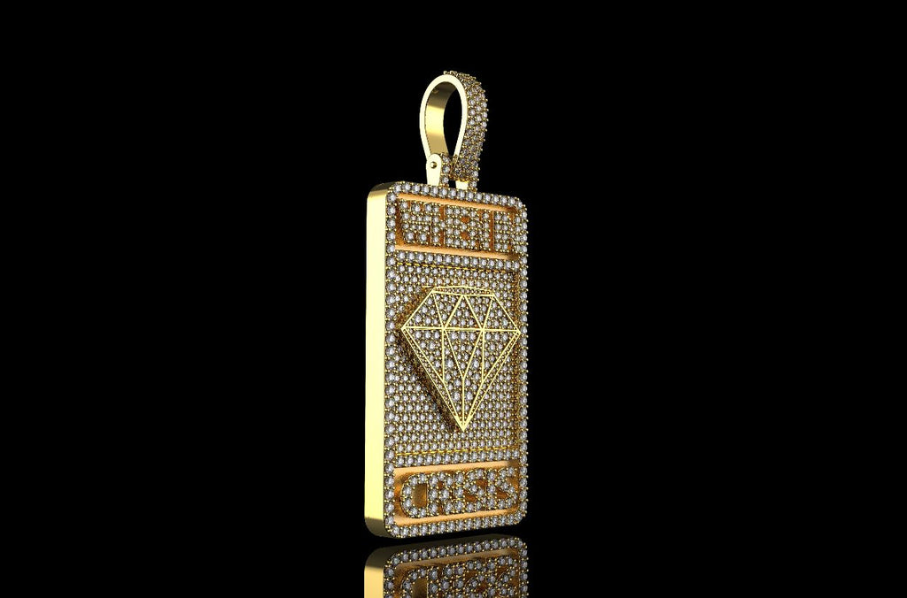 14k yellow gold custom 3d "when in crisis" style diamond dog tag pendant