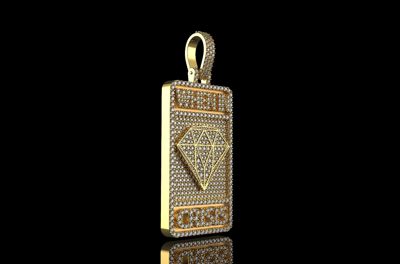 14k yellow gold custom 3d "when in crisis" style diamond dog tag pendant