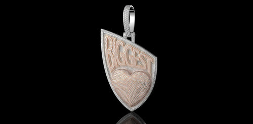 14K 2 TONE ROSE AND WHITE GOLD DOUBLE LAYER CUSTOM "BIGGEST HEART" DIAMOND PENDANT