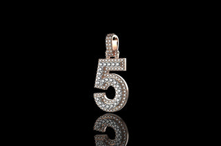14k white and Rose gold double layer number 5 diamond pendant