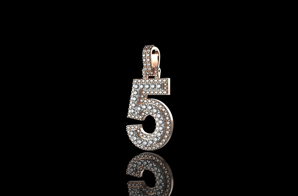 14k white and Rose gold double layer number 5 diamond pendant