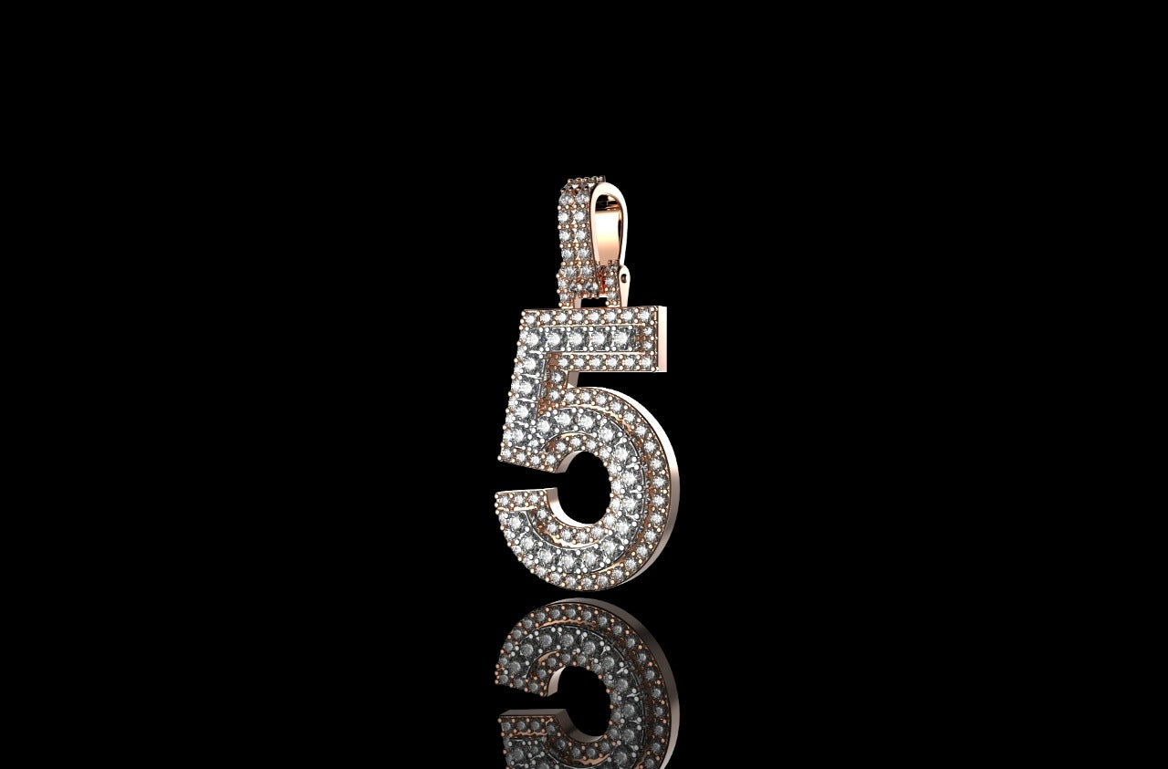 14k white and Rose gold double layer number 5 diamond pendant