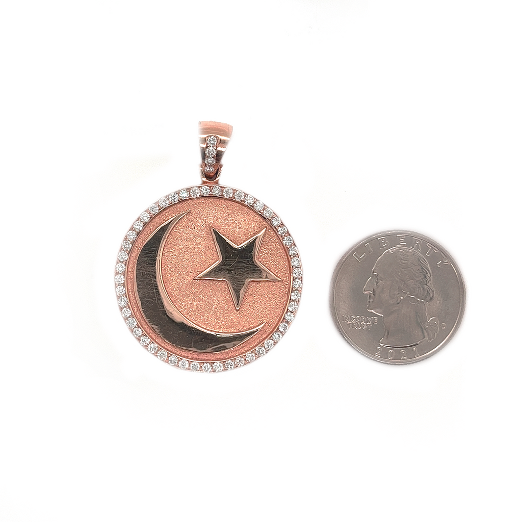 Star And Moon Diamond Round Rose Gold Pendant 1.66 CT