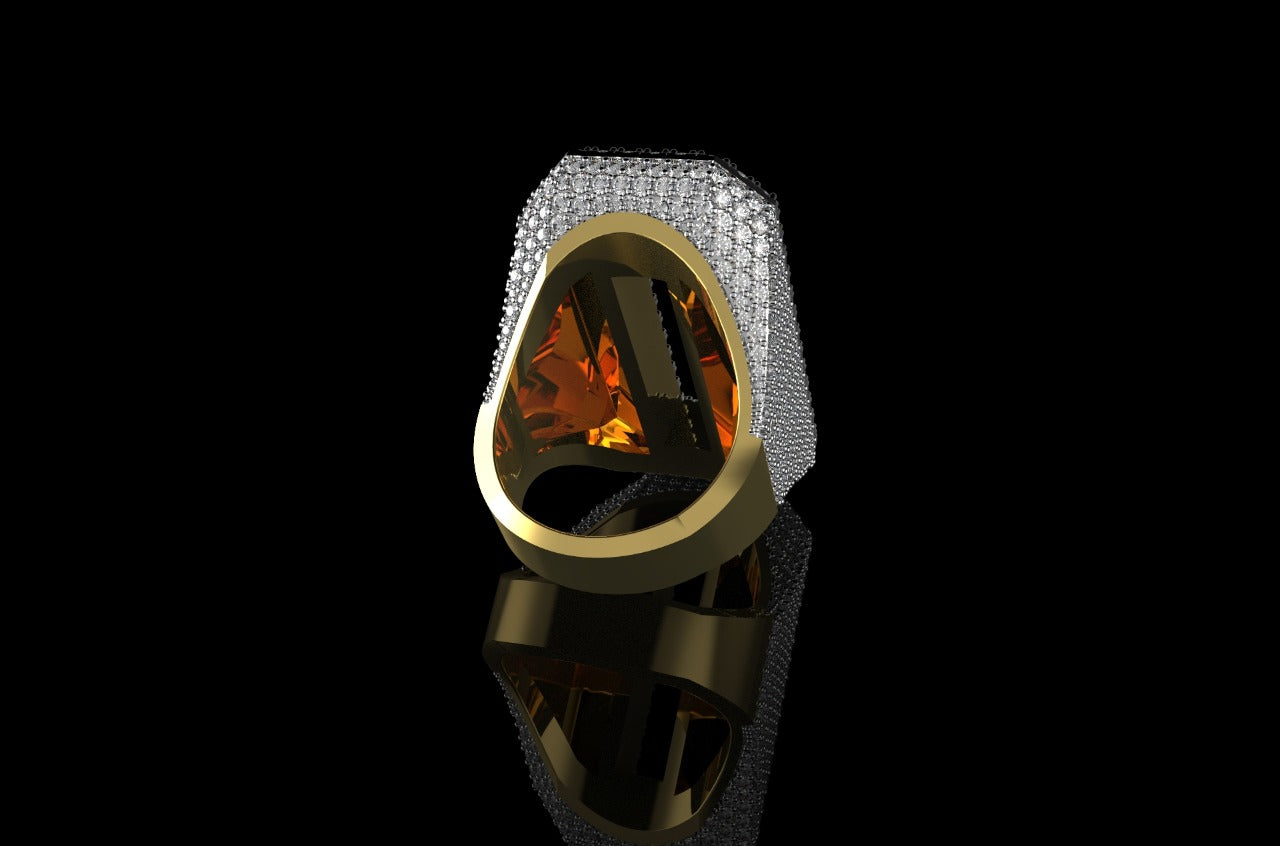 14k 2 tone yellow and white gold custom 3d initil "O" baguette and round diamond ring