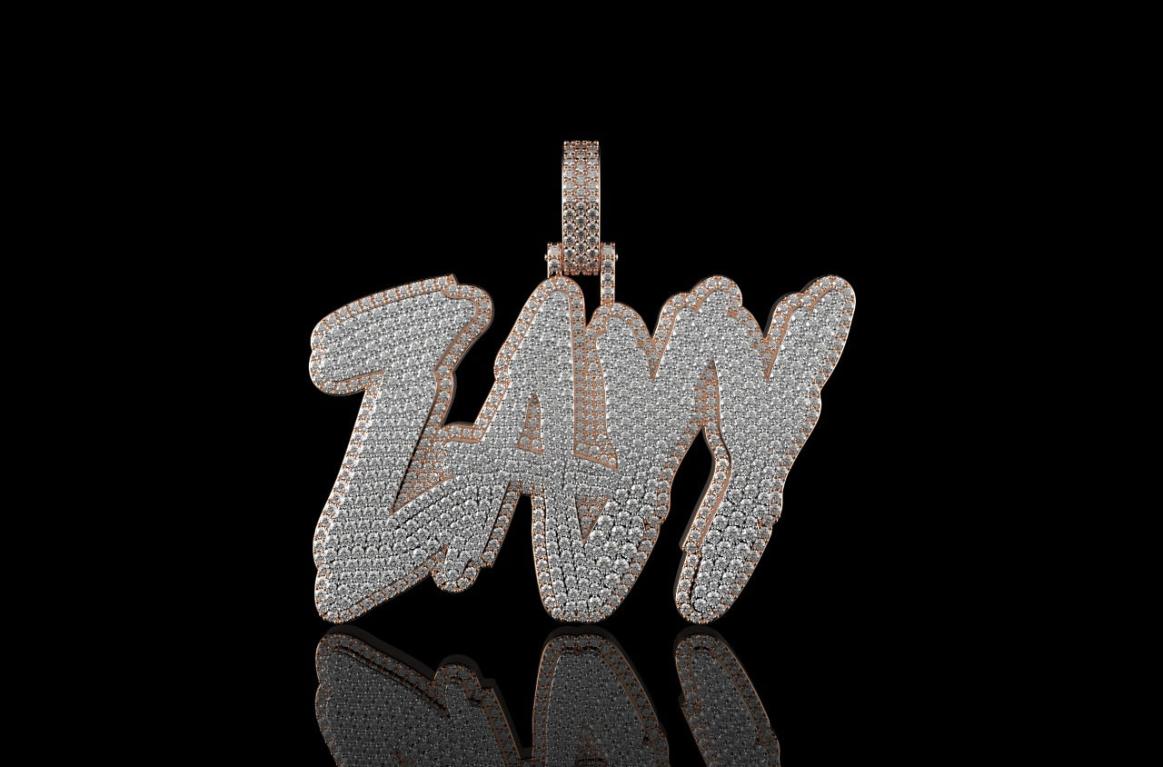 14k 2 tone rose and white gold custom "ZAyy" style diamond pendant