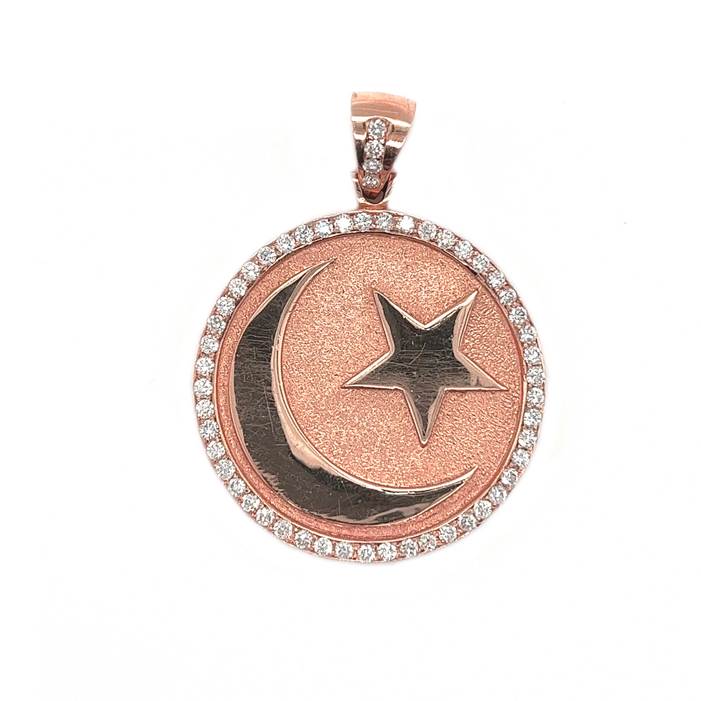 Star And Moon Diamond Round Rose Gold Pendant 1.66 CT