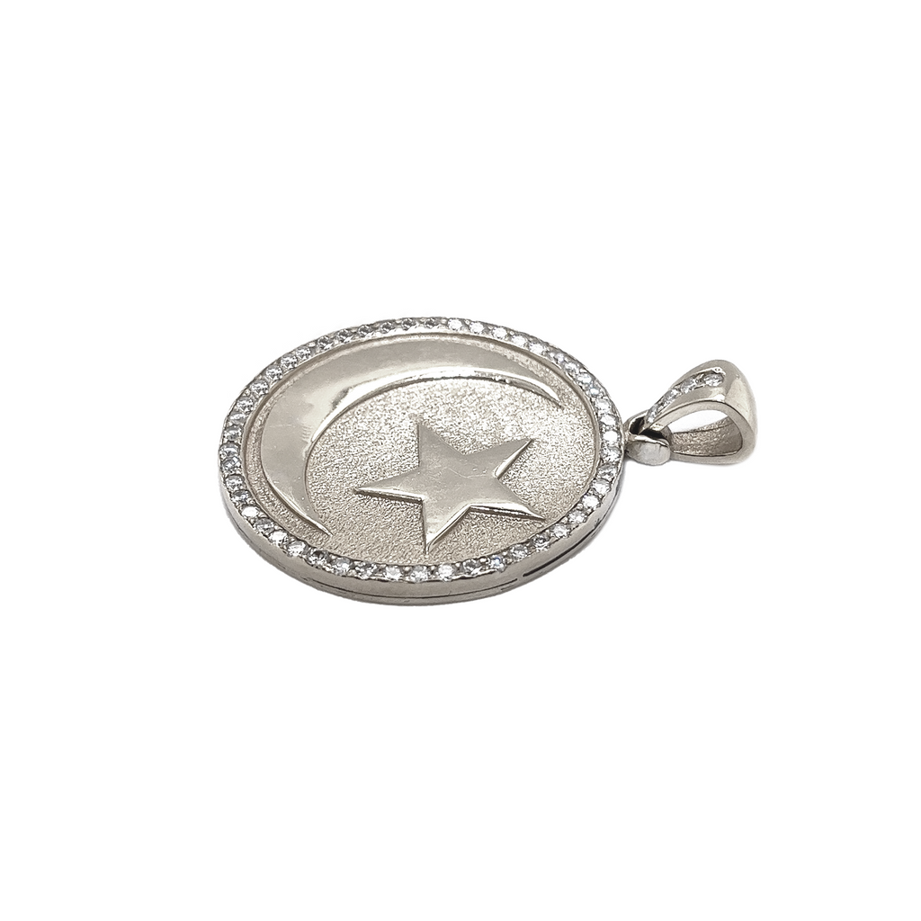 Star And Moon Diamond Round White Gold Pendant 1.66 CT