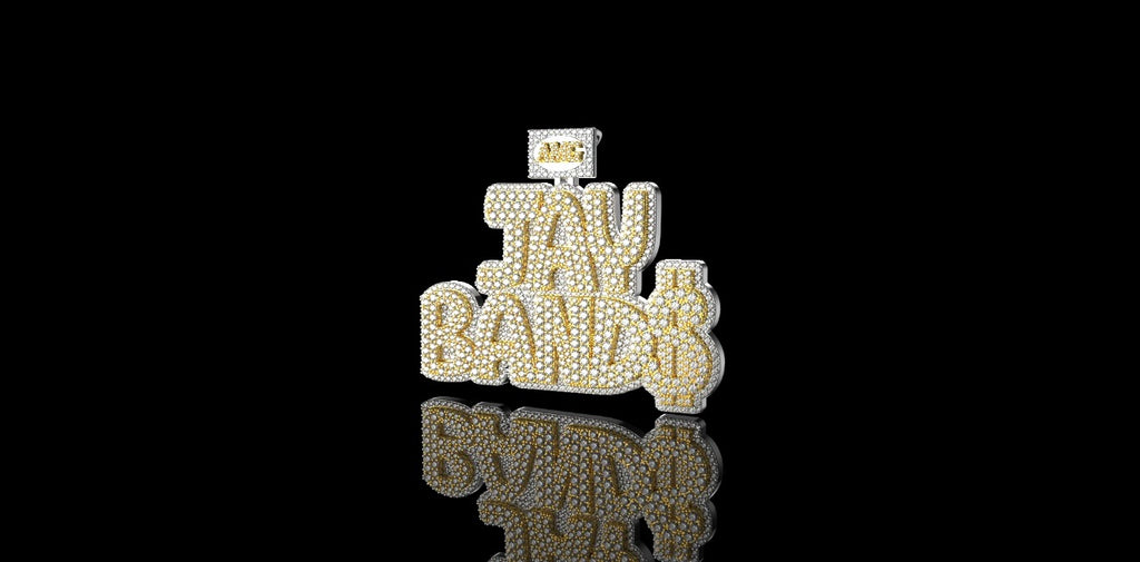 14K 2 TONE YELLOW AND WHITE GOLD "AMG JAY BANDS" STYLE CUSTOM DIAMOND PENDANT