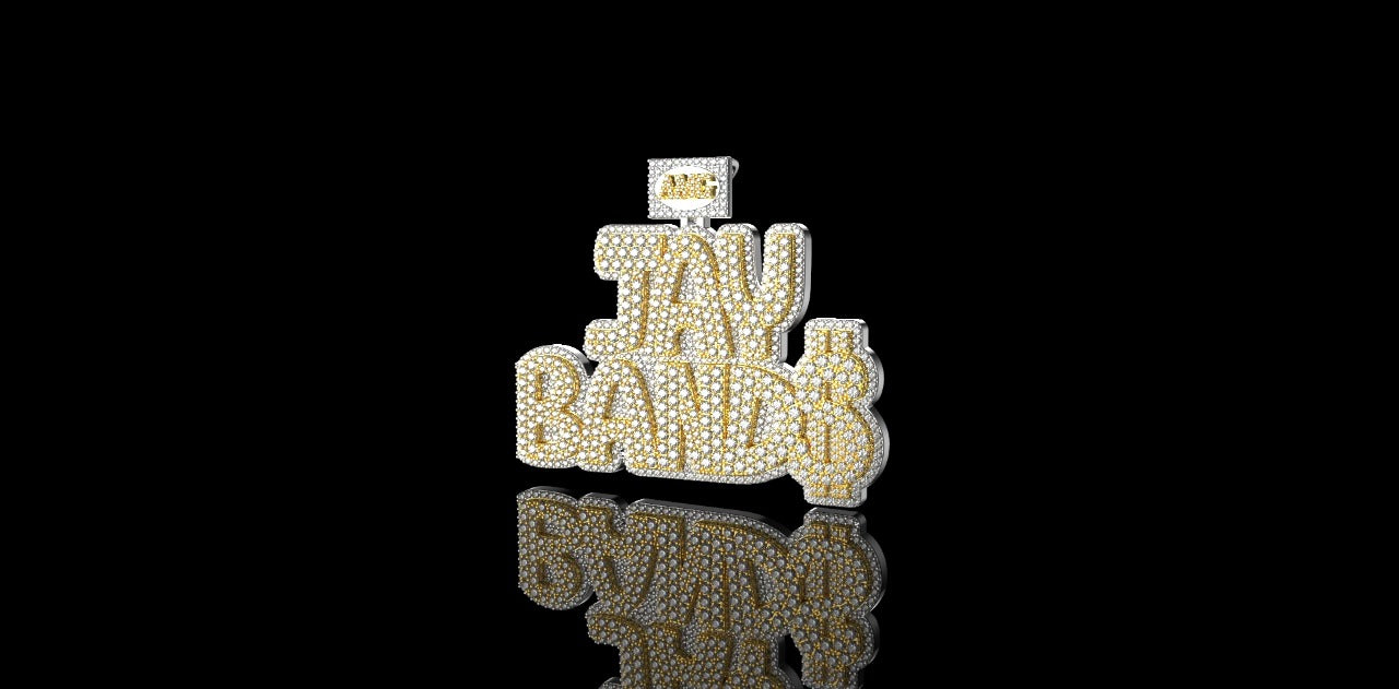 14K 2 TONE YELLOW AND WHITE GOLD "AMG JAY BANDS" STYLE CUSTOM DIAMOND PENDANT
