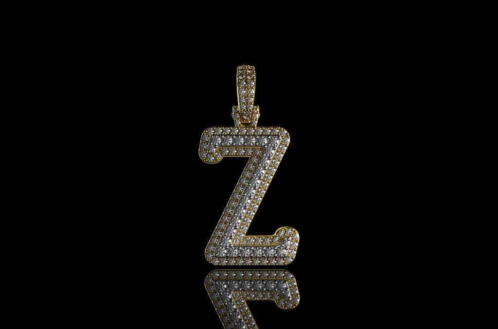 14k 2 tone yellow and white gold double layer initial Z diamond pendant