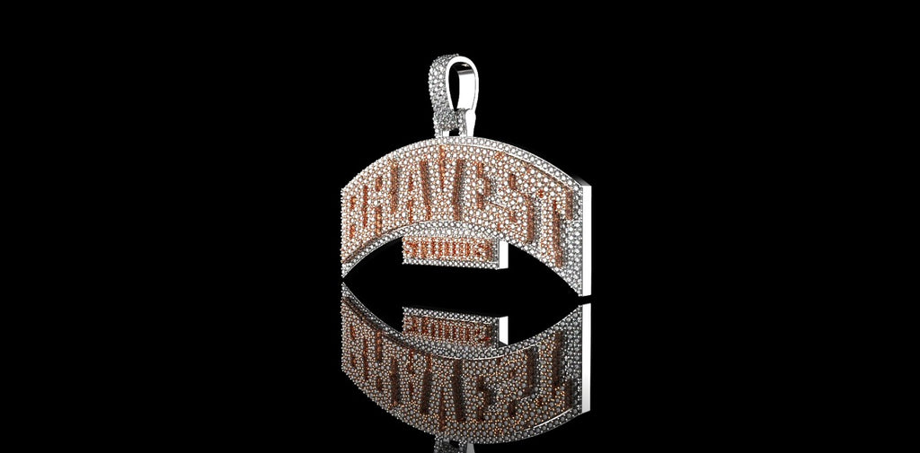 14K 2 TONE ROSE AND WHITE GOLD CUSTOM DOUBLE LAYER "BRAVEST" STYLE DIAMOND PENDANT
